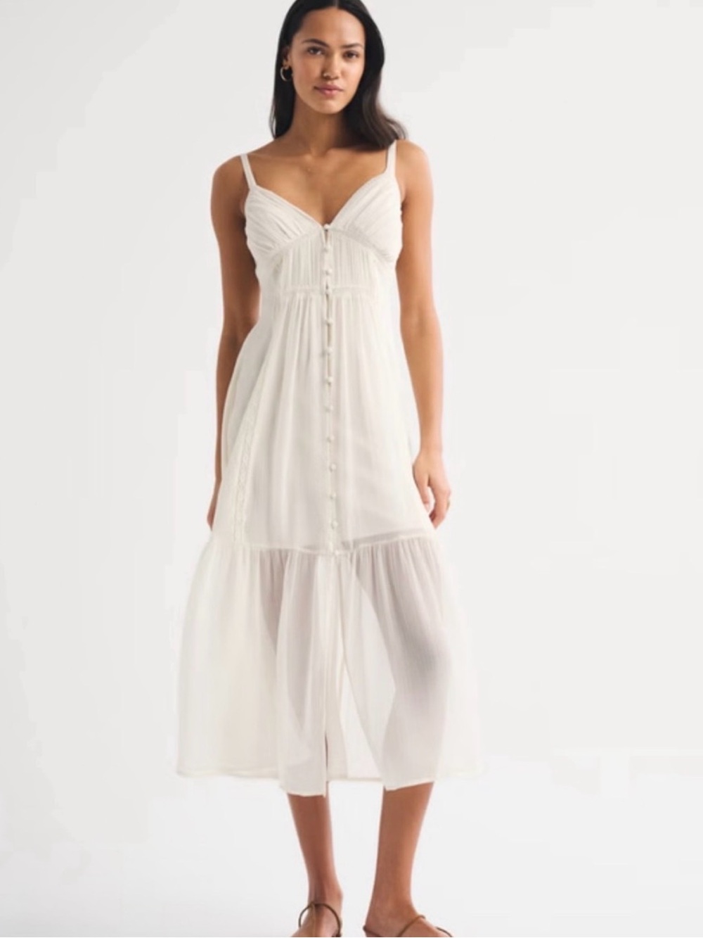 White Button-Front Midi Slip Dress Regular Length